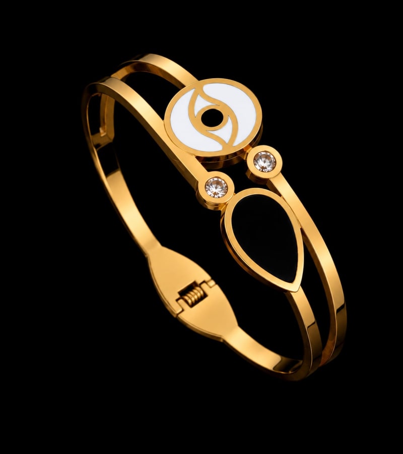 Evil Eye Black & White Stainless Steel Bracelet