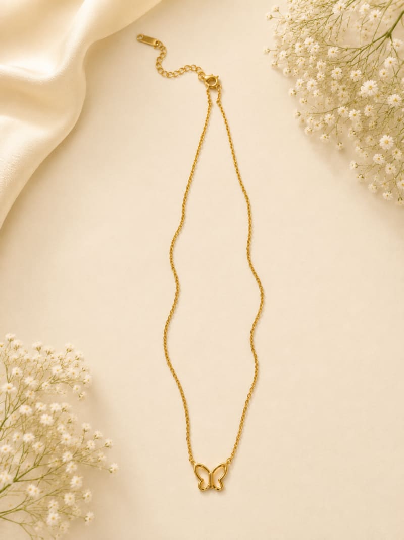 Butterfly Outline Gold Necklace