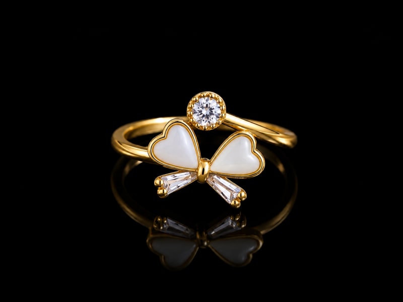 White Heart Bow Adjustable Ring