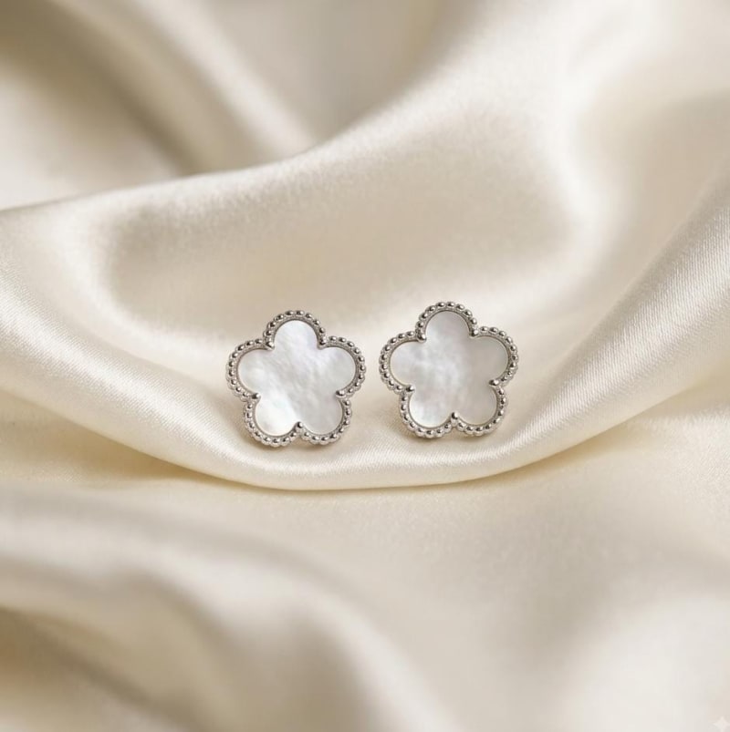 Elegant Mother of Pearl Flower Stud Earrings