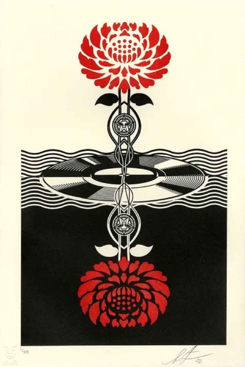 Post-Punk Flower (Red) – Letterpress – Shepard Fairey (OBEY)