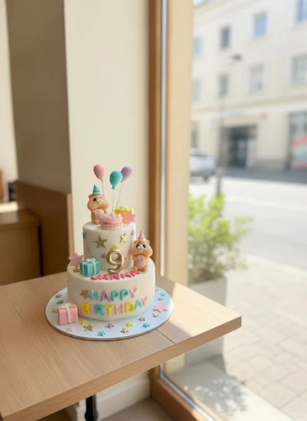 Two-tier teddy bear children's birthday cake