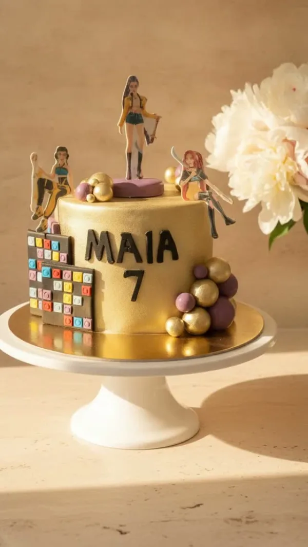 Gold seventh birthday children's cake