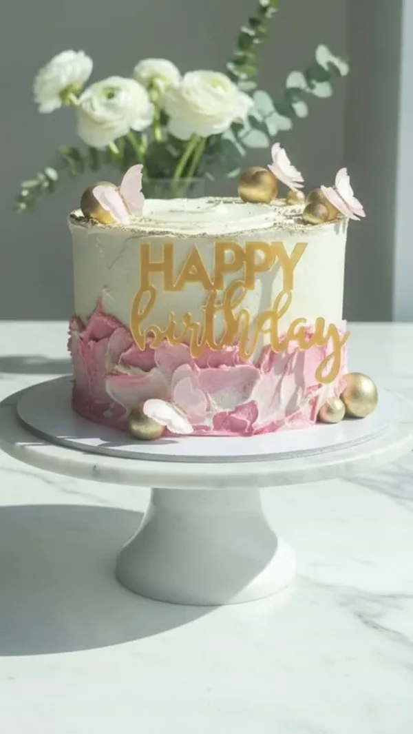 Pink and gold birthday cake