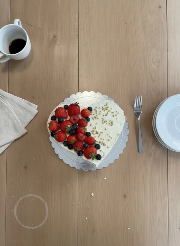 Heart-shaped fruit birthday cake