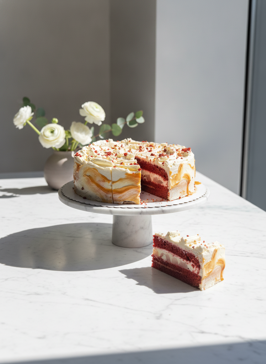 Red Velvet s hruškami a karamelom