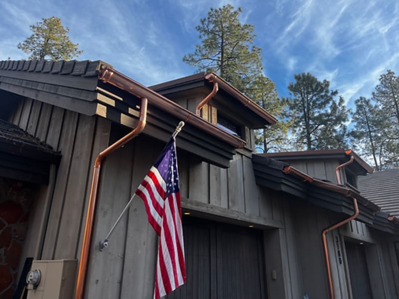 Copper seamless gutters installed on an upscale Northern Arizona home