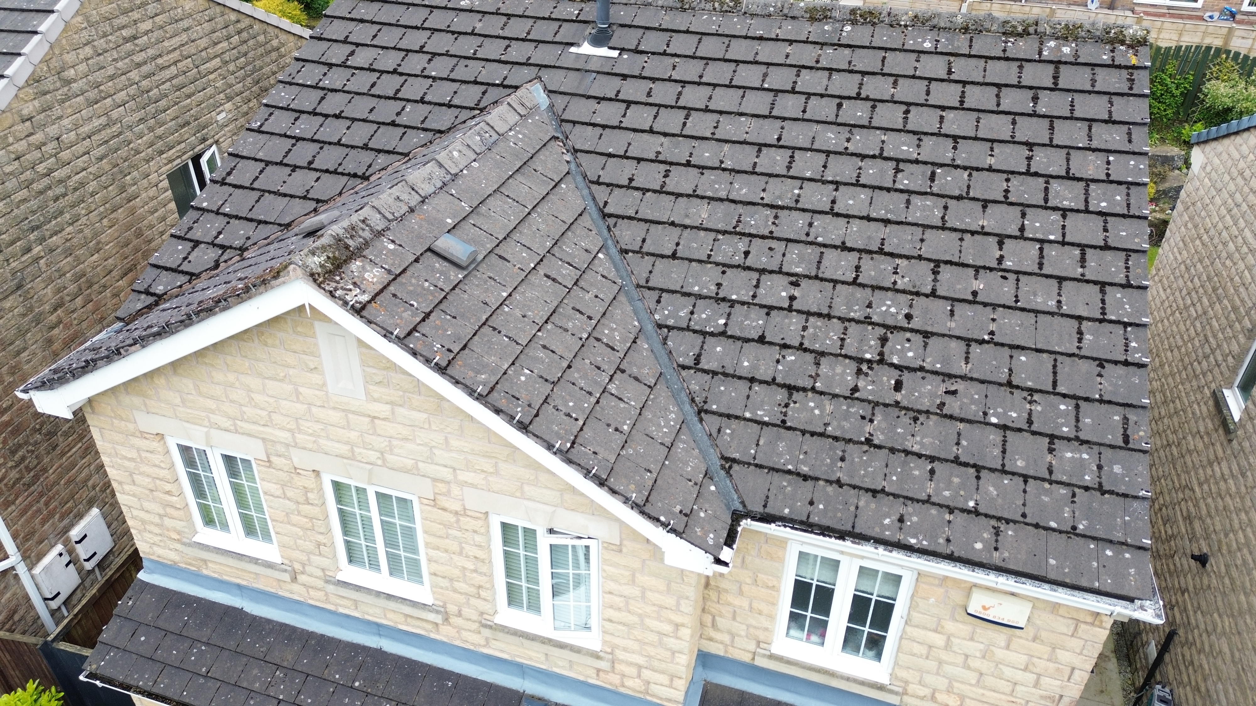 Close-up drone survey image of roof tiles and ridge detail