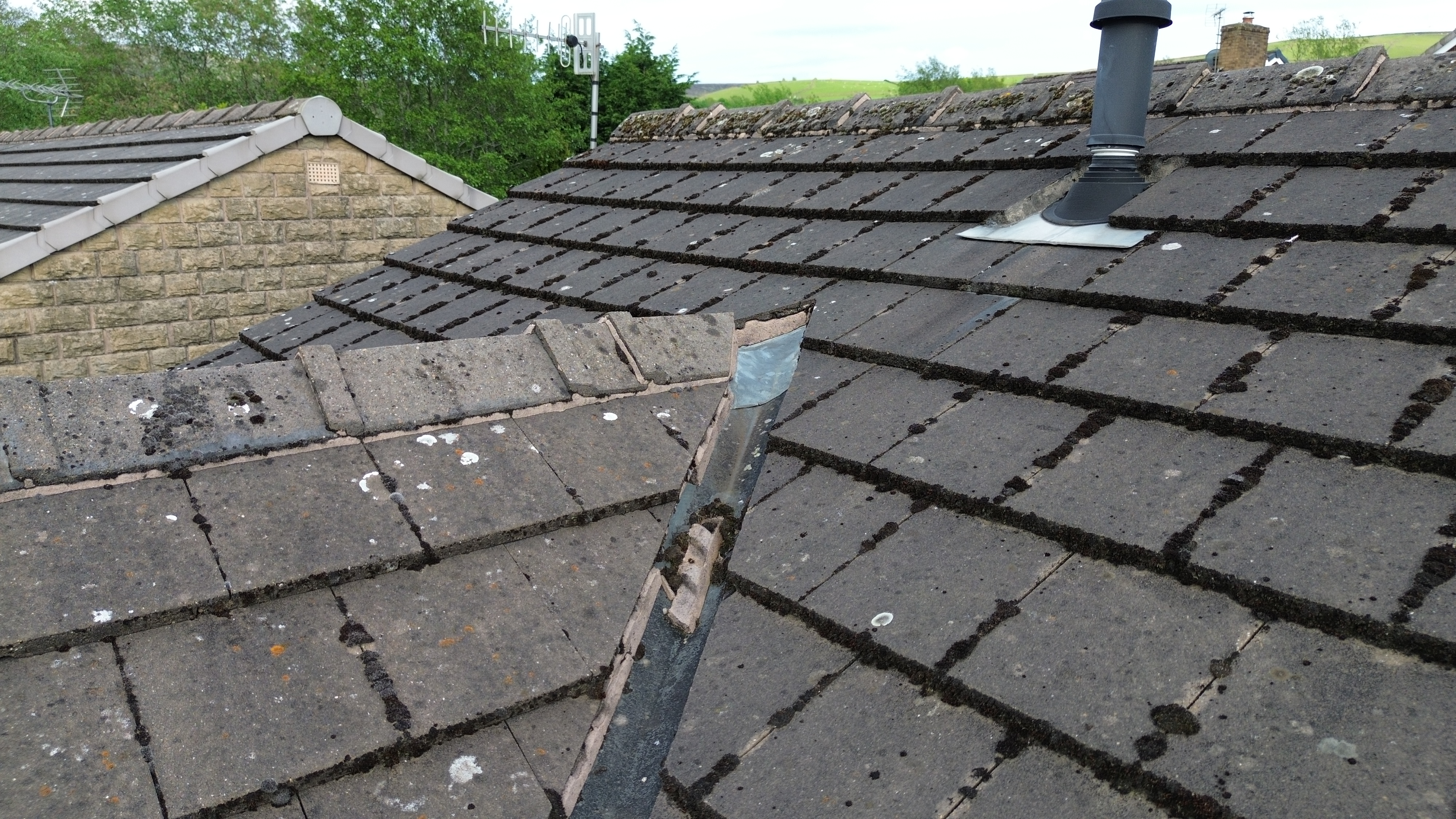 Aerial drone survey view of roof from above