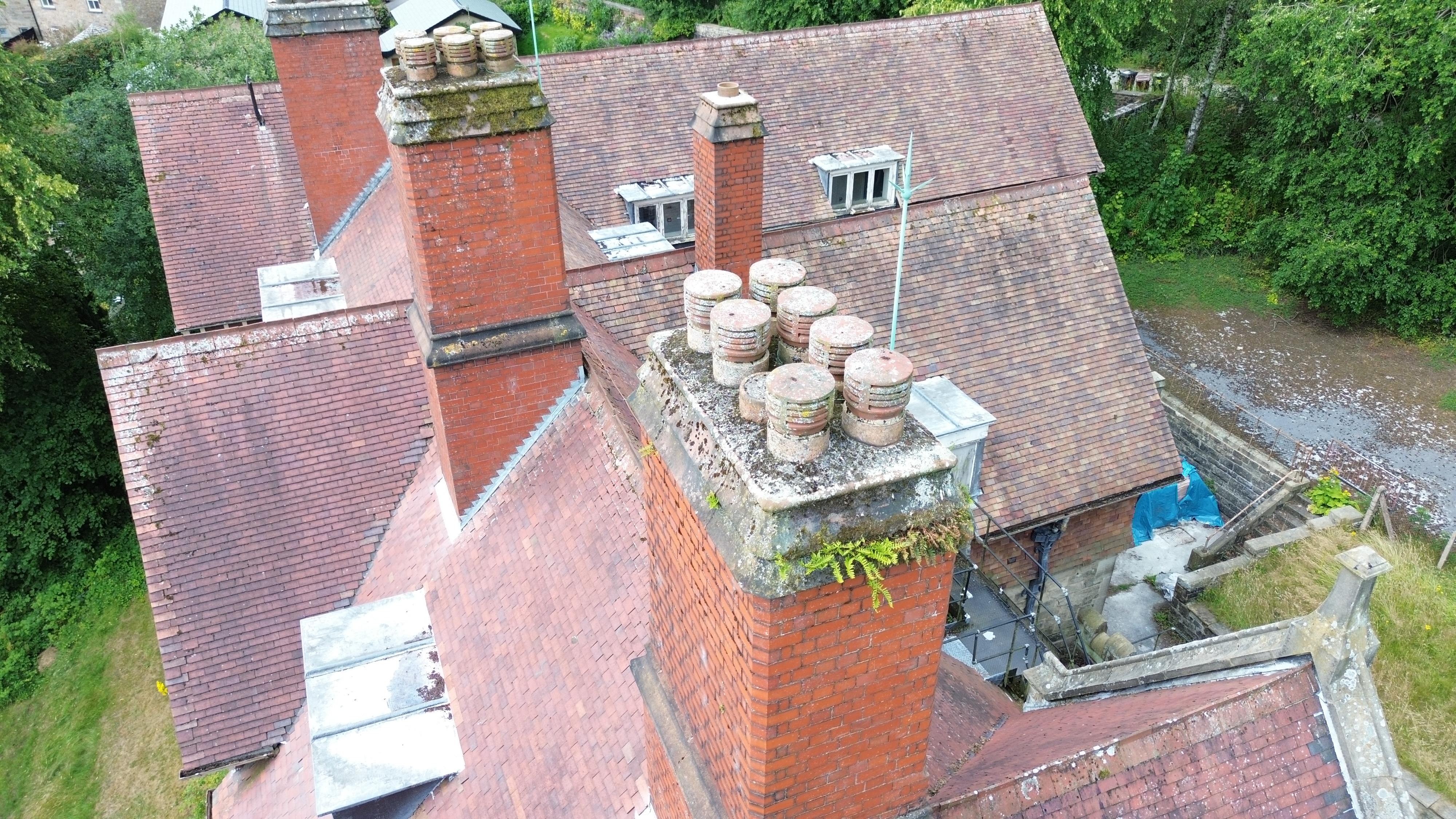 Drone aerial survey photograph of roof structure and condition