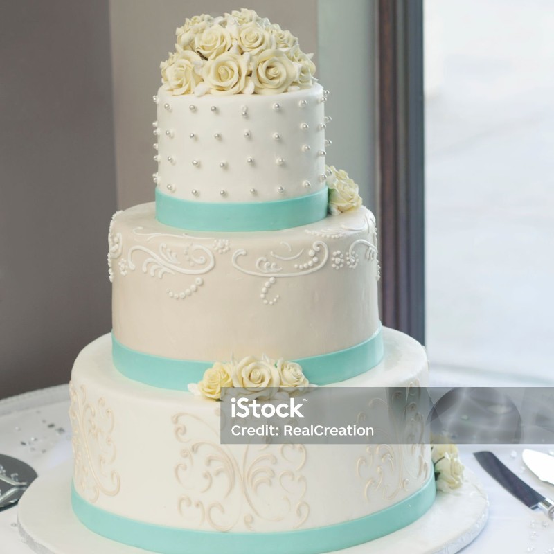 Ivory Pearl Blossom Wedding Cake