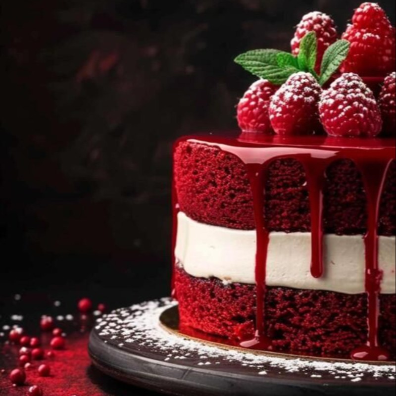 Red Velvet Raspberry Drip Cake
