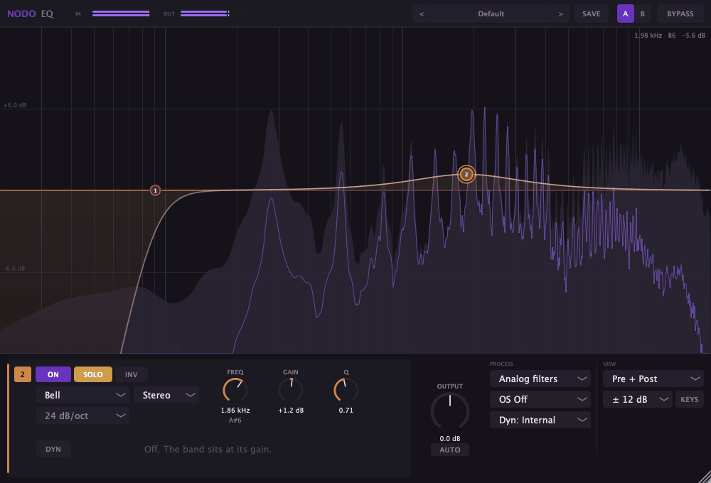 Interfaz del plugin NODO EQ con el solo activado