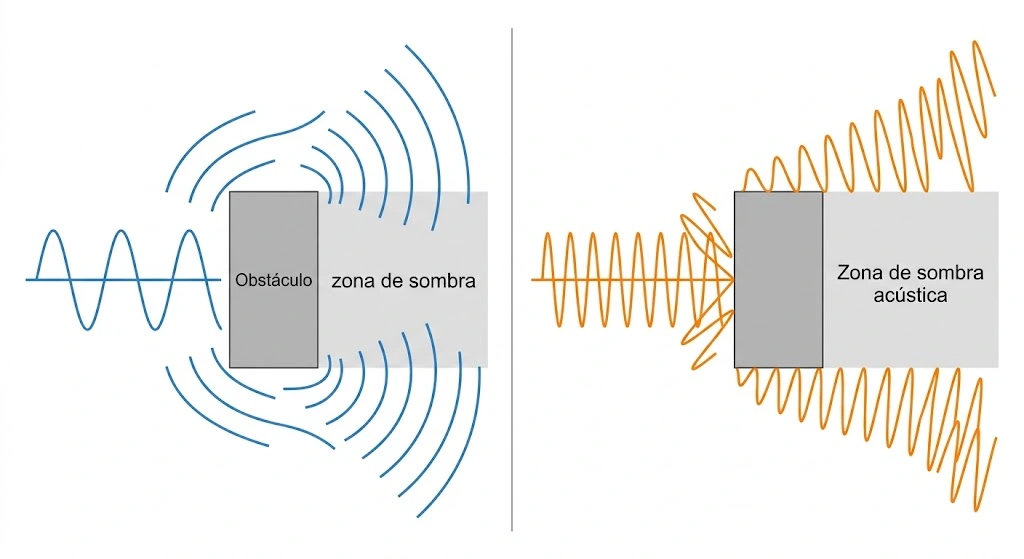 Zona de sombra de un objeto al ser impactado por una onda sonora