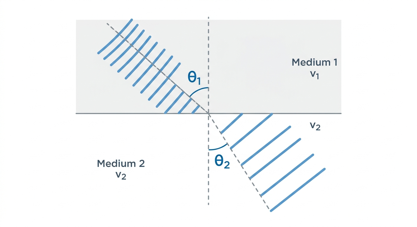 Graphical representation of the refraction of a sound wave between two media