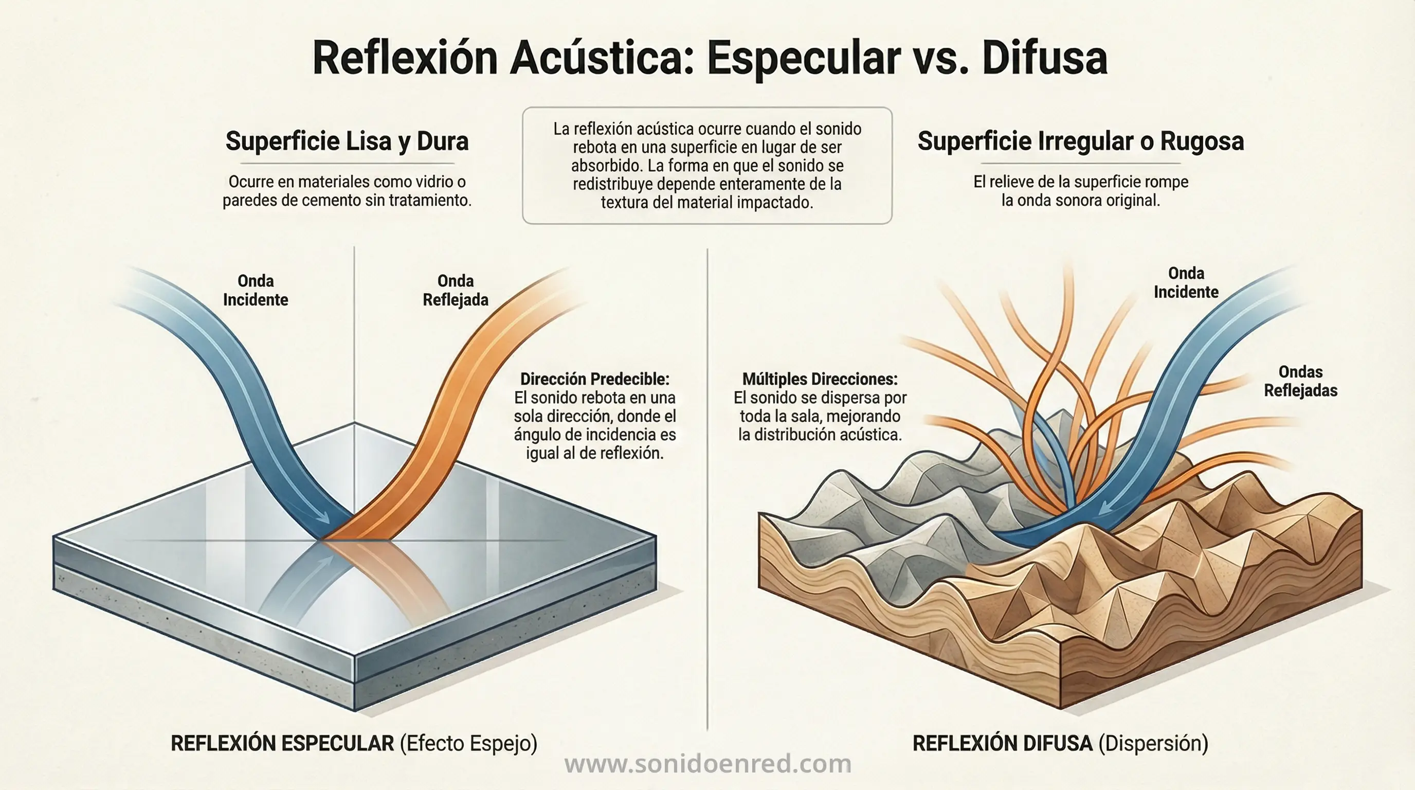 Diferencia entre reflexión especular y reflexión difusa