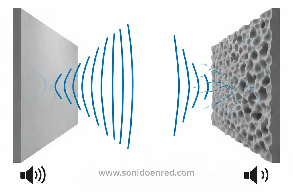 Different acoustic reflections depending on the type of surface