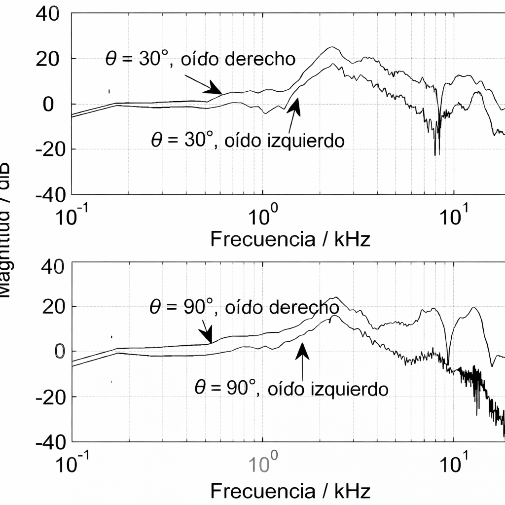 Gráfico que representa el retardo en el que llega el sonido a los dos oídos de un ser humano, para ver la función de transferencia relacioanda con la cabeza (HRTF)