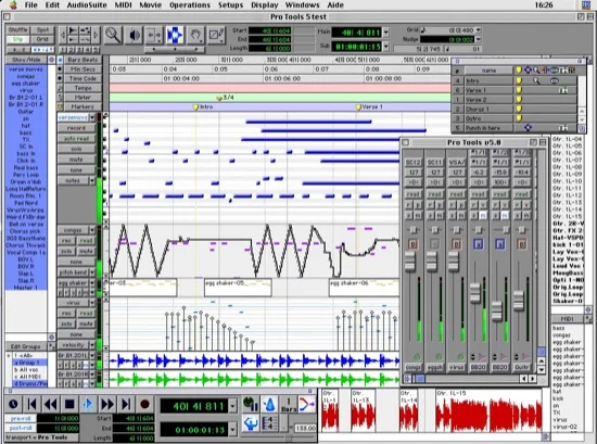 Image of the Pro Tools DAW interface in one of its earliest versions