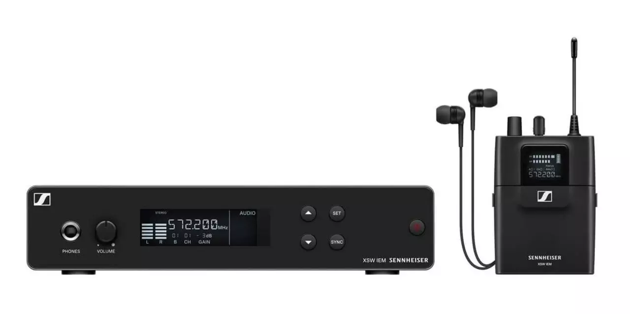 Sistema in-ear completo de sennheiser, con emisor, receptor e in ears