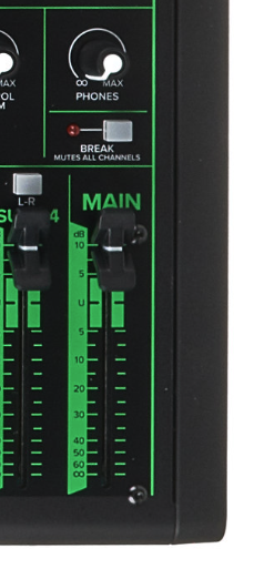 Fader máster de una mesa de mezclas mackie pro fx22v3