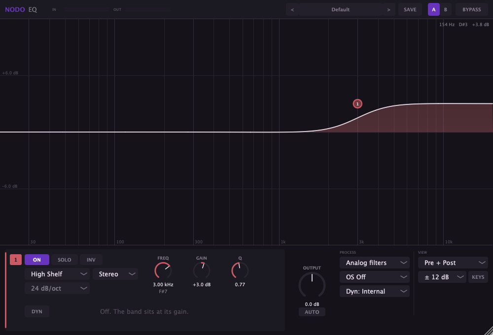 High shelf filter in the Nodo EQ parametric equaliser