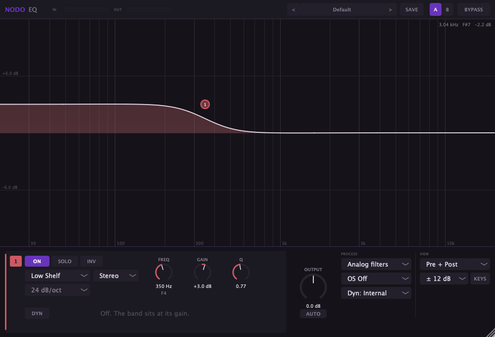 Low shelf filter in the Nodo EQ parametric equaliser