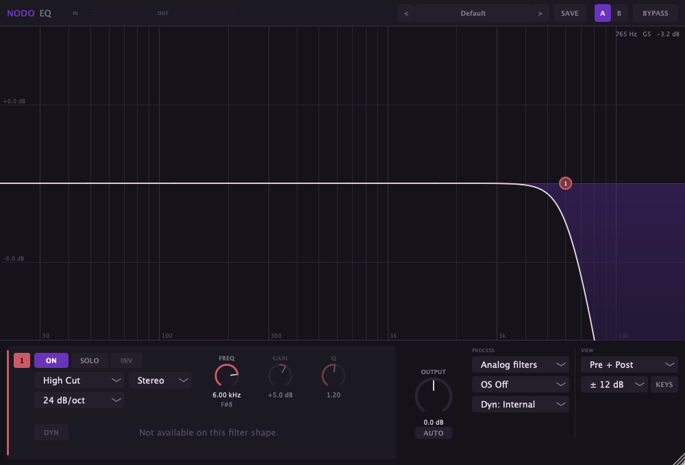 Low-pass filter (LPF) in the Nodo EQ parametric equaliser
