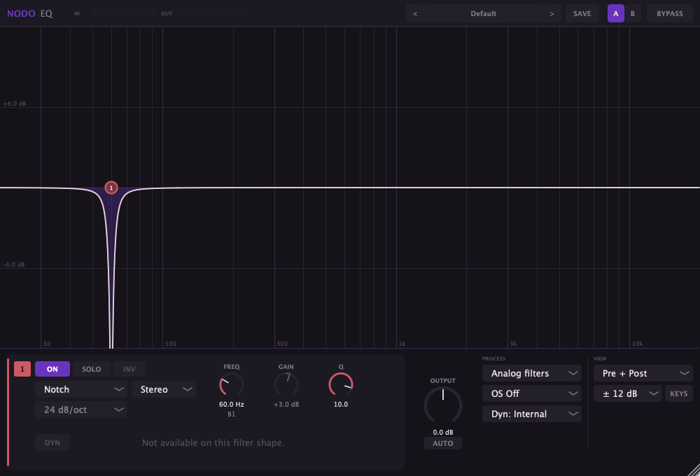 Notch filter in the Nodo EQ parametric equaliser
