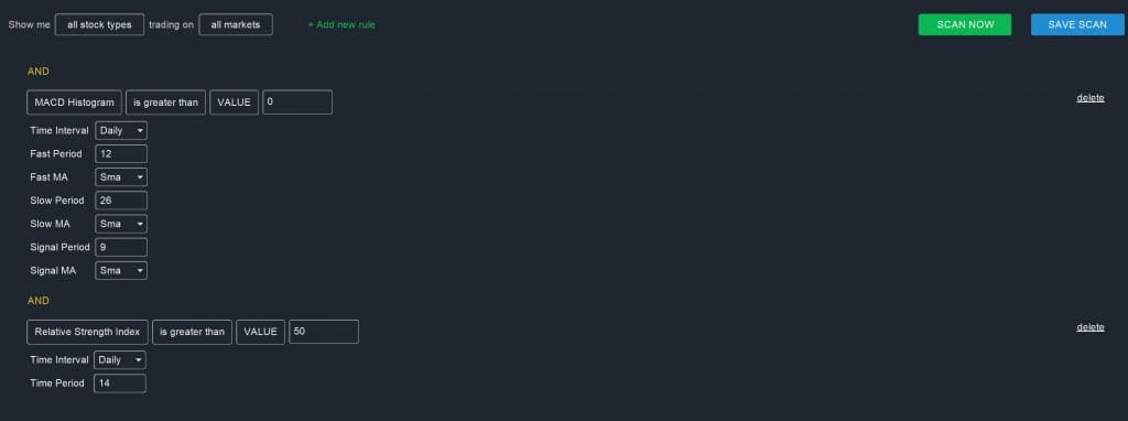 Momentum - MACD-RSI Scan