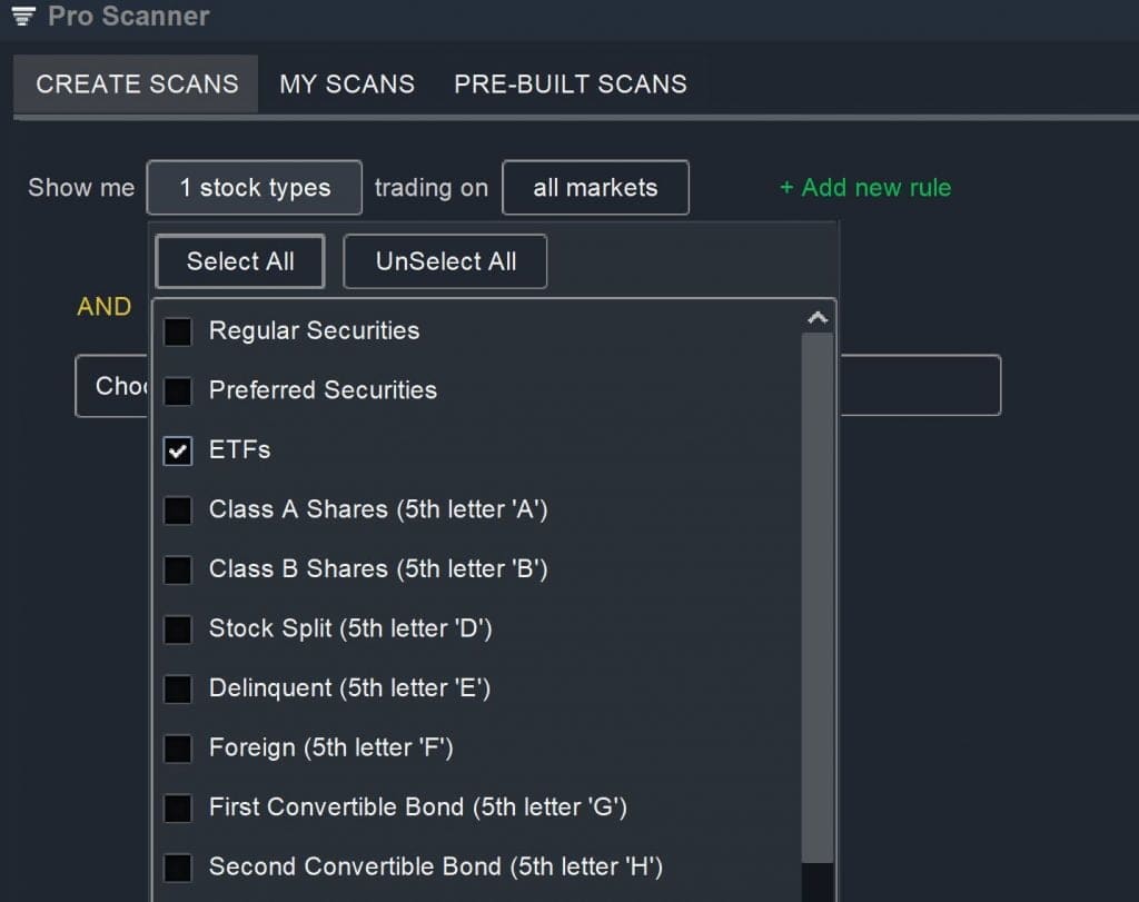 ETF Scanner – Pro Scanner Asset Type