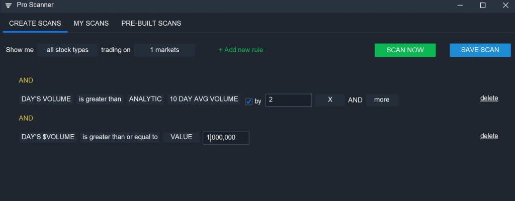 High Volume OTC - Pro Scanner Parameters