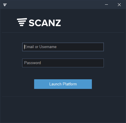 Scanz login screen with email and password fields