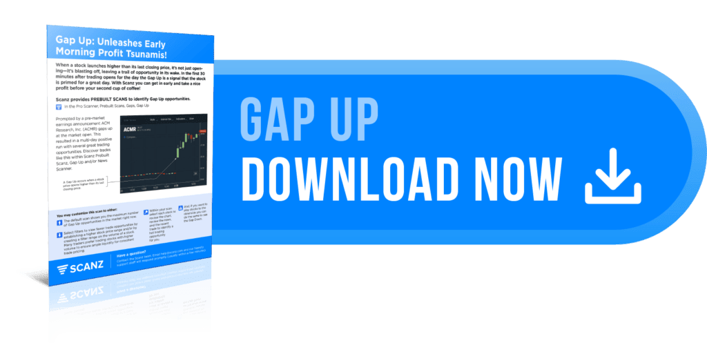 Download Gap Up cheat sheet - click to get PDF guide for gap up scanner configuration