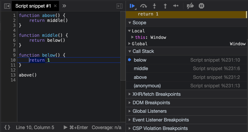 call stack dev tools