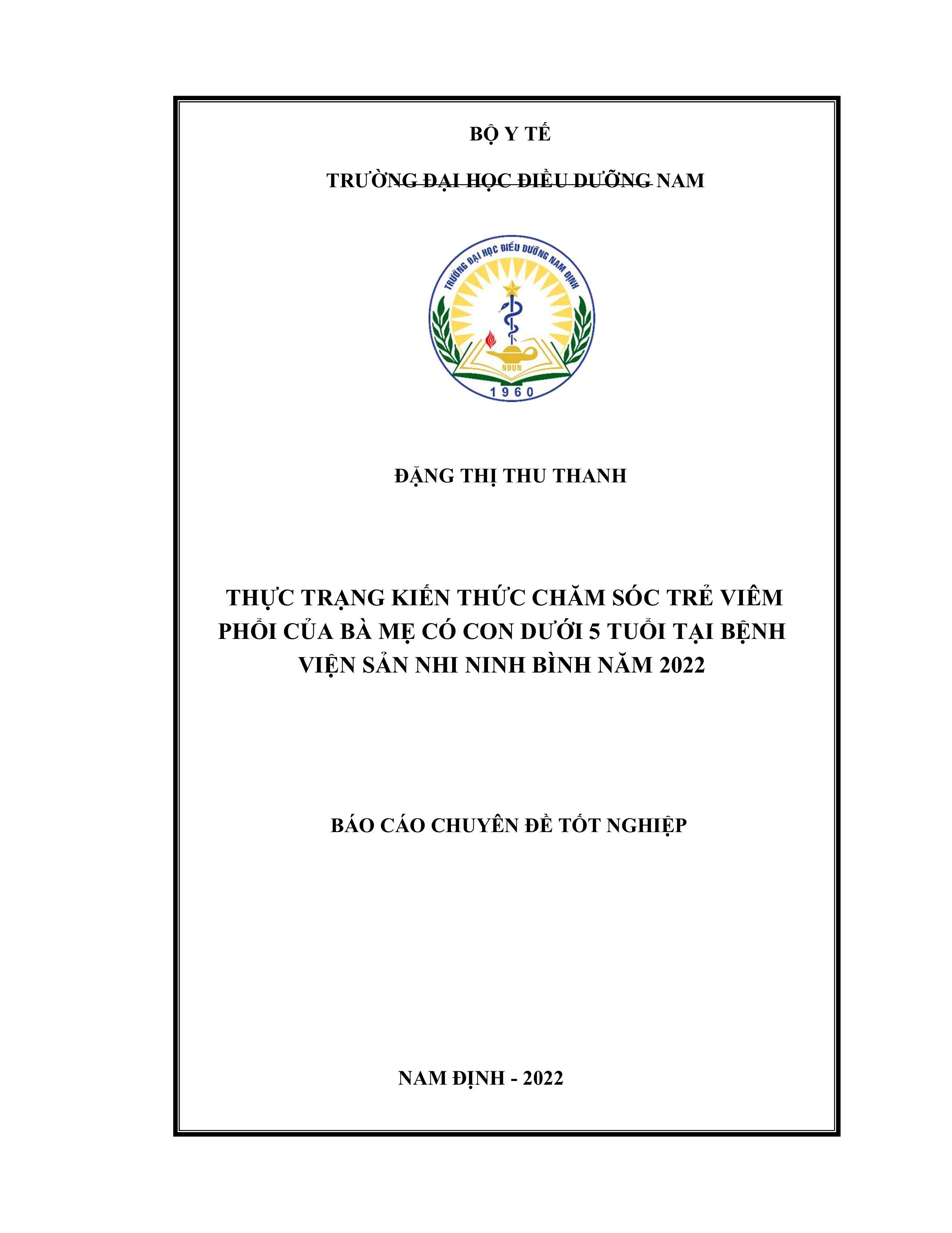 Thực trạng kiến thức chăm sóc trẻ viêm phổi của bà mẹ có con dưới 5 tuổi tại bệnh viện sản nhi ninh