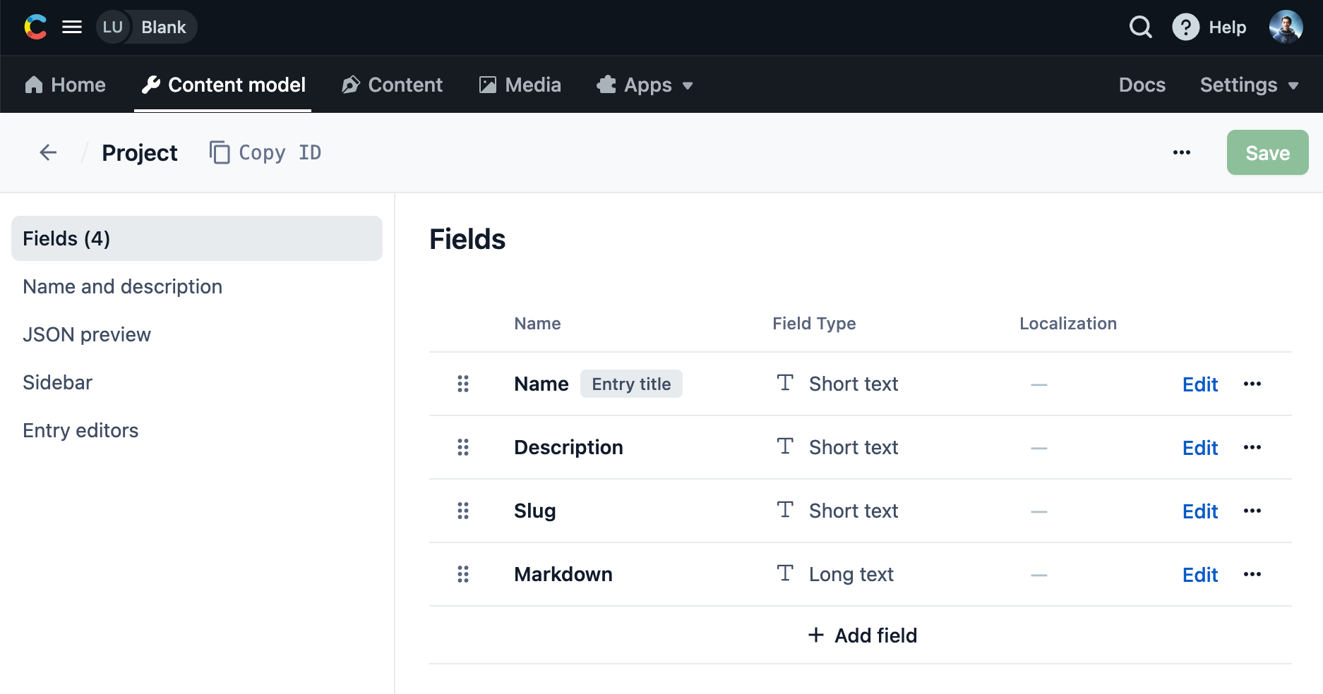 Contentful - Field Schema