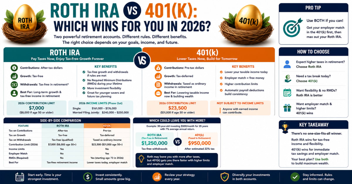 Roth IRA vs 401(k): Which Wins for You in 2026?