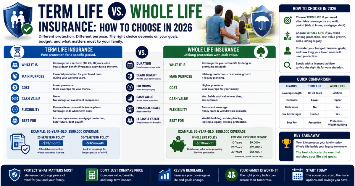 Term Life vs Whole Life Insurance: How to Choose in 2026