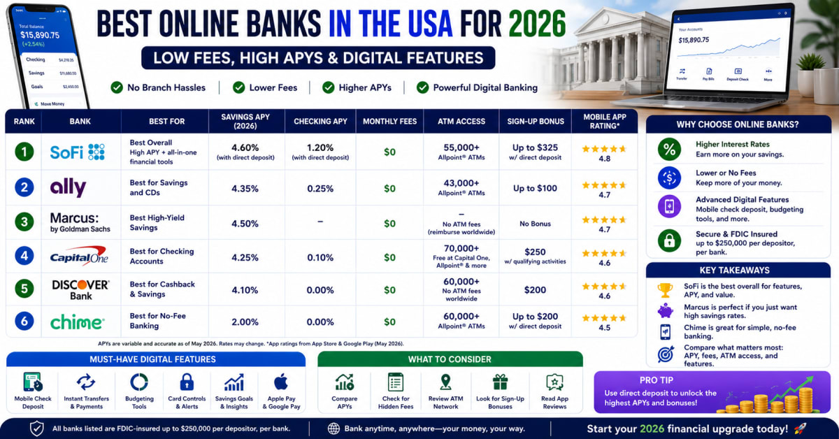 Best Online Banks in 2026: Low Fees & High APYs Compared