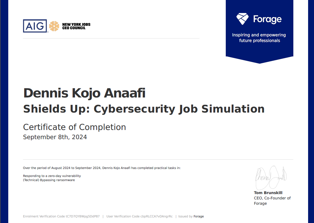 Shields Up: Cybersecurity Job Simulation Badge