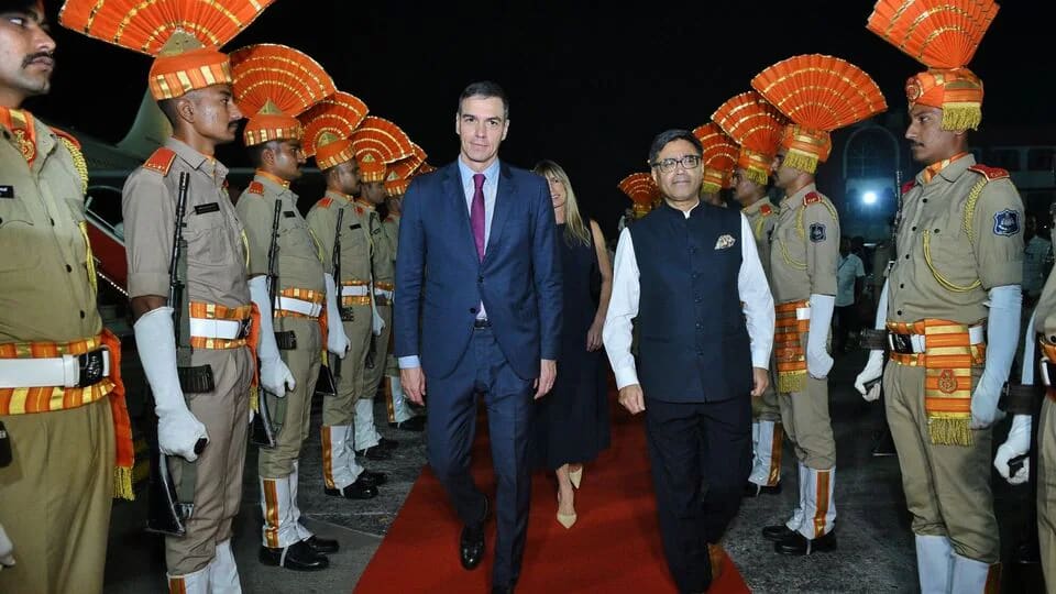 Spanish PM Pedro Sanchez arrives in Delhi for AI Impact Summit