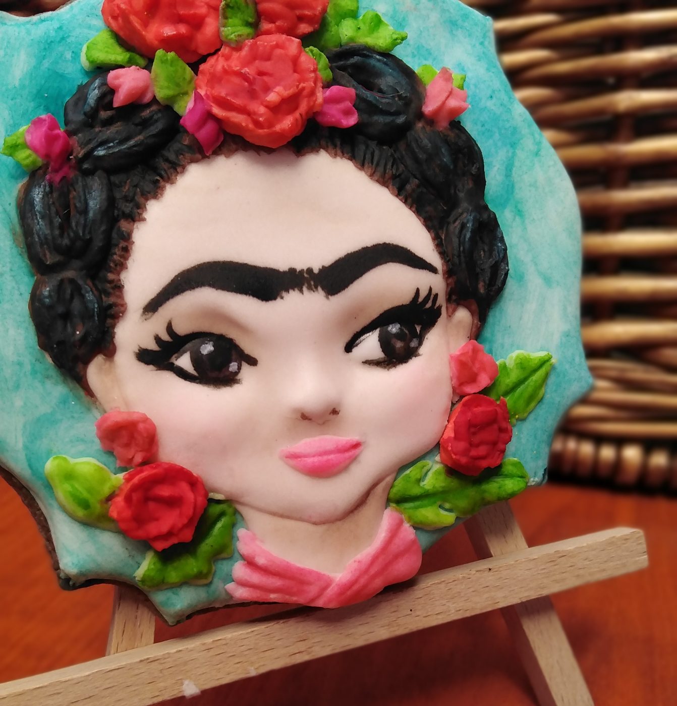 Decorated Freda Kahlo cookie Decorated Cookies by a baker in Centurion