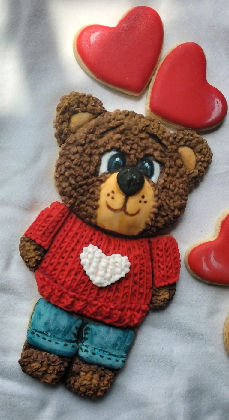 Decorated Valentine's teddy puzzle cookies Decorated Cookies by a baker in Centurion