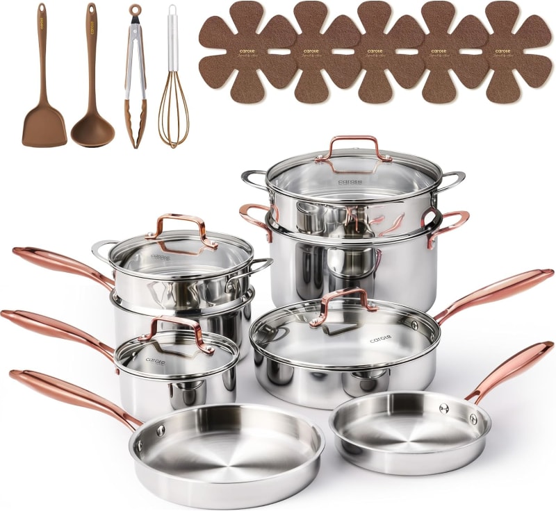 CAROTE 21-Piece Stainless Steel Cookware Set