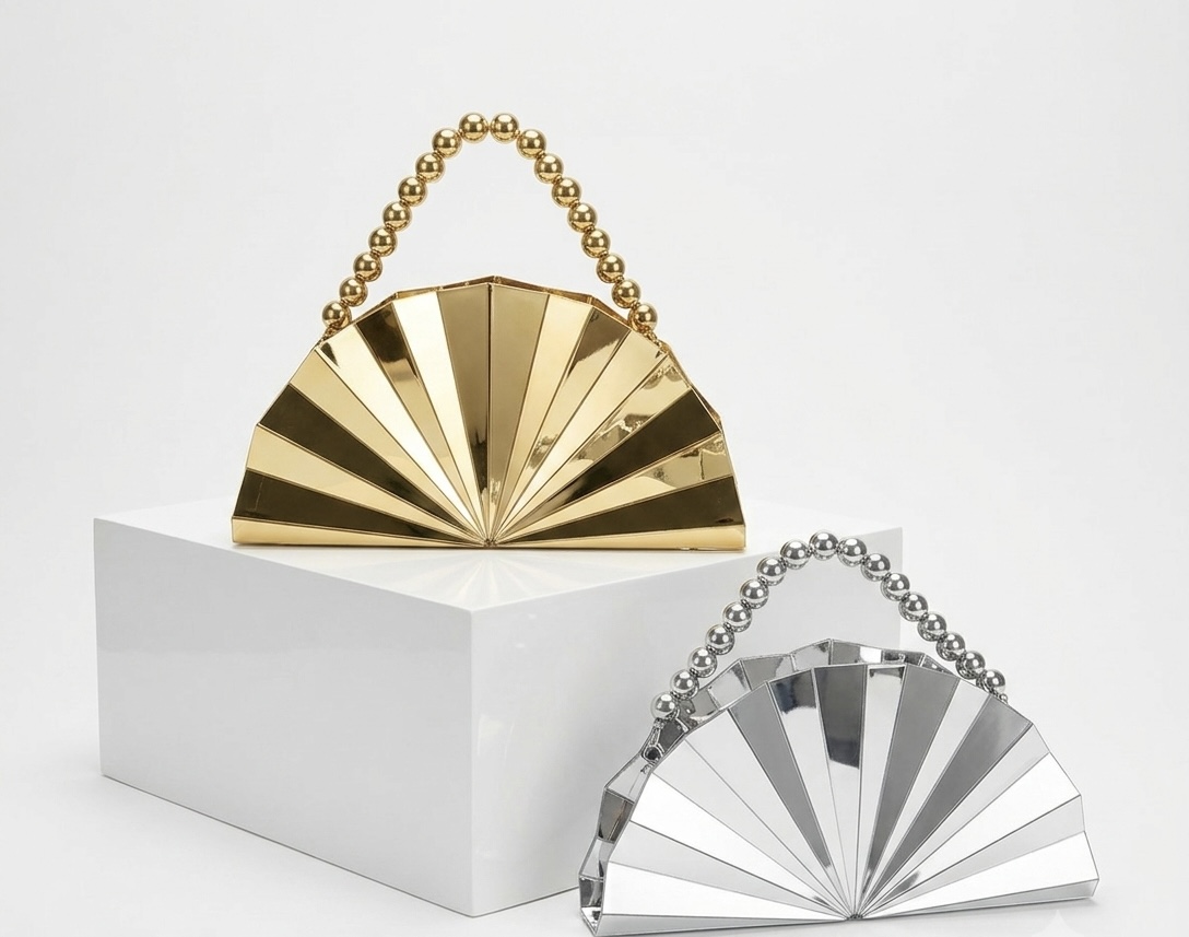 Metallic Fan-Shaped Evening Clutch