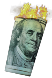 A gif of money on fire shows inefficiency.