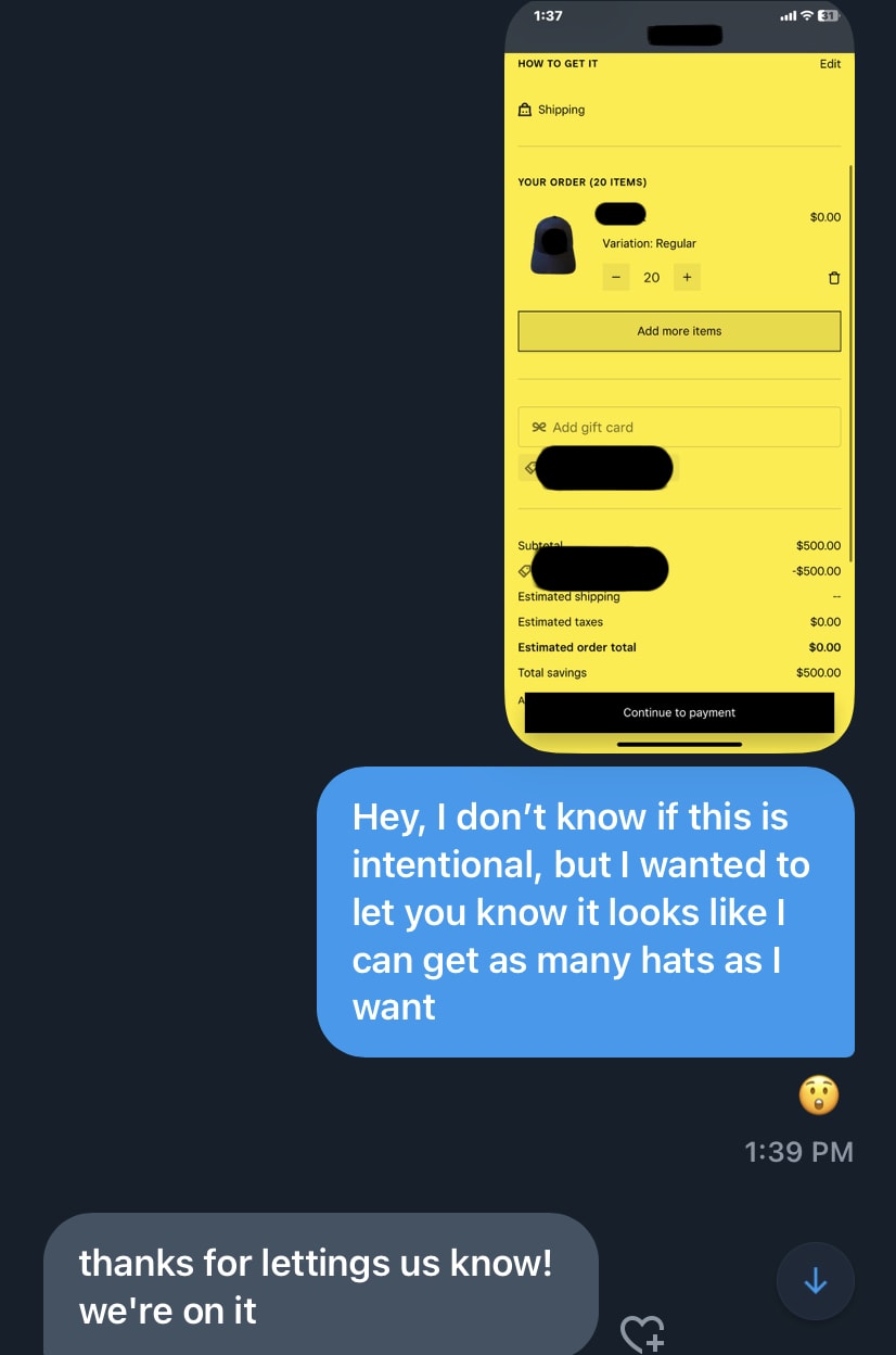 notifying vendor