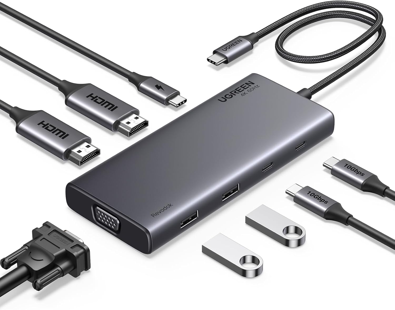UGREEN Revodok 8 in 1 USB Cハブ 2*HDMI+VGA