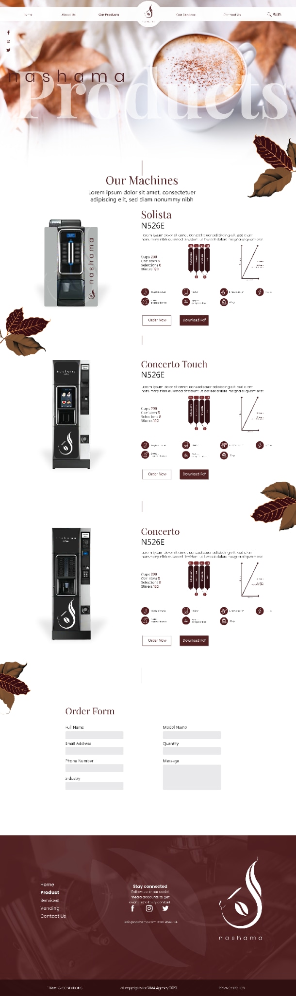 Nashama products and machines page design